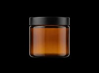 Amber glass jar with black lid isolated on transparent background, ready for cosmetics, skincare, candle, or product packaging design use.