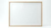 Empty wooden picture frame with white mat on white background isolated for mockup design and artwork display.