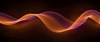Abstract flowing wave of warm orange and golden light against dark background, suitable for backgrounds, headers, and digital design projects.