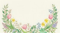 Watercolor spring floral border with tulips, daffodils, and wildflowers on a light background, perfect for greeting cards and invitations.