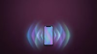 Smartphone with glowing sound waves radiating outward on dark background. Represents wireless technology, audio transmission, and mobile communication for tech and connectivity concepts.