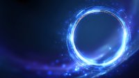Glowing blue circular portal with luminous particles and light effects on dark background, futuristic energy ring design for technology concepts.