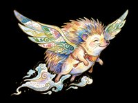 Flying hedgehog with ornate fairy wings and decorative patterns, isolated on transparent background. Ready for t-shirt design, stickers, clipart, sublimation, and print-on-demand products.