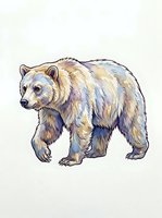 Large brown bear walking with thick fur coat, isolated on white background, suitable for wildlife design, educational materials, and children's illustrations.