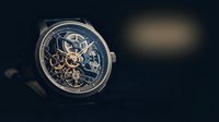 Luxury skeleton watch with exposed mechanical movement and intricate gears on dark background for premium timepiece advertising and jewelry marketing.