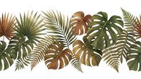 Tropical leaves border with monstera and palm fronds in earthy tones on transparent background for botanical design projects and nature decorations.