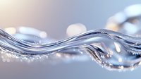 Flowing liquid wave with soft bokeh lights creates dynamic motion against blurred background, showcasing transparency and fluidity in minimalist composition.