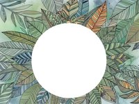 Tropical leaves frame with white circle space for text. Hand drawn botanical border with exotic foliage in vintage style for natural design projects.