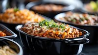 Hearty homemade lasagna with melted cheese and fresh herbs in black baking dish, surrounded by other comfort food dishes for family dinner gathering.