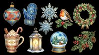 Festive holiday ornaments and decorations isolated on transparent background, ready for t-shirt design, clipart, stickers, print-on-demand products and sublimation projects.