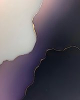 Fluid abstract background with flowing gradient from cream to deep purple and black, featuring organic gold liquid veins creating elegant separation lines, suitable for luxury design projects.