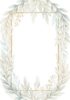 Elegant botanical frame with delicate willow branches and leaves in soft gold and sage tones, isolated on white background for wedding invitations, greeting cards, and design projects.