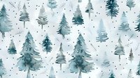 Watercolor winter forest seamless pattern with pine trees in blue and gray shades on white background, repeatable for textile and wrapping paper design.