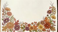 Autumn floral wreath border with chrysanthemums, roses, and fall leaves in warm orange, red, and gold tones on white background.