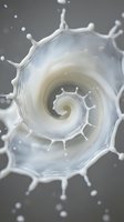Spiral milk splash with crown-like droplets forming concentric circles, ideal for dairy, beverage, and liquid dynamics concepts in advertising and packaging design.
