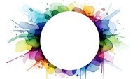 Vibrant watercolor splash frame with white circle space for text or logo on transparent background for creative design projects.