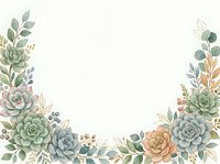 Watercolor succulent and eucalyptus border frame with green, blue, and peach tones on isolated white background, ready for wedding invitations, greeting cards, and design projects.