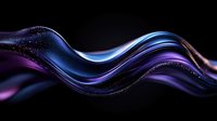 Flowing abstract waves in vibrant blue and purple colors with glittering particles on black background create dynamic motion effect for modern design projects.