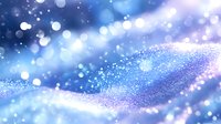 Magical winter background with sparkling bokeh lights and glowing snowflakes creating dreamy atmosphere in blue and purple colors. Festive holiday scene.