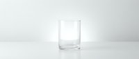 Empty clear glass tumbler on white background, minimalist style for beverage, kitchen, and product design concepts.