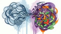 Creative brain hemispheres concept with analytical left side and colorful artistic right side on watercolor background for psychology education.