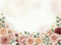 Watercolor floral border with roses, peonies, and eucalyptus leaves on soft pink background. Isolated design element for wedding invitations, greeting cards, and stationery projects.