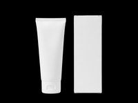 Blank white cosmetic tube and box mockup set, isolated on transparent background, ready for branding, packaging design, print on demand, and product presentation.