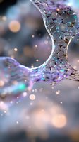 Abstract iridescent soap bubble with rainbow reflections and bokeh lights creating dreamy ethereal atmosphere for creative design projects.