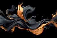 Luxurious flowing black and gold liquid waves create dynamic abstract composition on dark background, elegant design element for luxury branding and packaging.