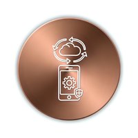 Cloud computing mobile synchronization icon on copper gradient circle background for technology applications and digital services.