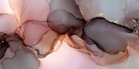 Abstract alcohol ink art with flowing organic shapes in soft pink, gray and gold tones creating elegant fluid patterns for modern interior design.