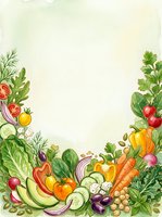 Watercolor vegetable border frame with fresh produce including tomatoes, cucumbers, carrots, peppers, and leafy greens arranged on cream background. Ideal for recipe cards, menus, and food design projects.