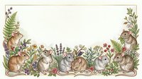 Adorable watercolor mice family gathering among wildflowers and ferns creating decorative border frame for greeting cards and invitations.