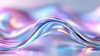 Smooth flowing waves in holographic pastel colors with pink, blue and purple gradient creating abstract fluid motion background for modern design projects.