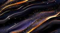 Abstract flowing waves with golden and purple particles creating a luxurious, dynamic motion effect on dark background. Suitable for backgrounds, wallpapers, and digital design projects.