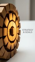 Wooden target with strategy and goals text for business planning, marketing objectives, and corporate success concepts on white background.