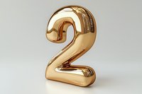 Golden metallic number two on light gray background, glossy balloon-style digit with reflective surface and smooth curves for anniversary or ranking design.