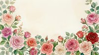 Vintage rose border arrangement with pink, coral, and red blooms on cream background, isolated and ready for wedding invitations, greeting cards, and design projects.