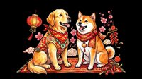 Cute dogs in traditional red and gold outfits with lanterns and festive decorations, isolated on transparent background. Ready for t-shirts, stickers, clipart, print-on-demand and sublimation designs.