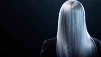 Silky smooth platinum blonde hair flowing against dark background, dramatic lighting highlights straight sleek strands, professional hairstyling and beauty concept.