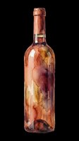 Wine bottle with cork top and foil capsule, rendered in warm watercolor tones of amber, burgundy, and gold. Isolated on transparent background, ready for t-shirt designs, clipart, stickers, and print-on-demand products.