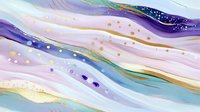 Flowing abstract waves in soft pastels with purple, blue, gold, and pink hues, featuring scattered sparkles and circles. Seamless pattern tiles into continuous background for wallpaper, textile, and digital design projects.