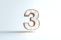 White number three with copper metallic edges and soft shadow on light background, isolated design element for counting, anniversary or ranking.