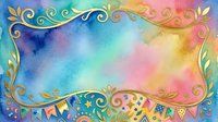 Watercolor gradient background with ornate gold flourishes and decorative bunting banner, suitable for invitations, greeting cards, and creative design projects.