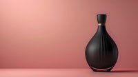 Elegant black matte perfume bottle with curved silhouette against pink background, luxury cosmetic packaging design for fragrance and beauty products.