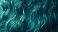 Flowing turquoise hair texture with wavy strands creating dynamic movement against dark background, suitable for beauty and fashion designs and creative projects.