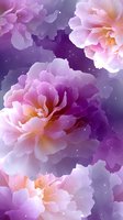 Dreamy pink and purple peonies with soft glowing petals on dark purple background with sparkles, creating ethereal floral composition for romantic designs.