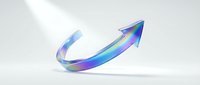Colorful gradient arrow pointing upward on white background, symbolizing growth, progress, and success in business and finance concepts.