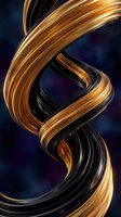 Abstract golden and black twisted ribbons flowing in dynamic spiral motion against deep blue background for modern digital art and luxury branding projects.