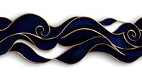 Elegant navy blue waves with gold trim create seamless horizontal border pattern on white background. Luxurious decorative design element for high-end projects.